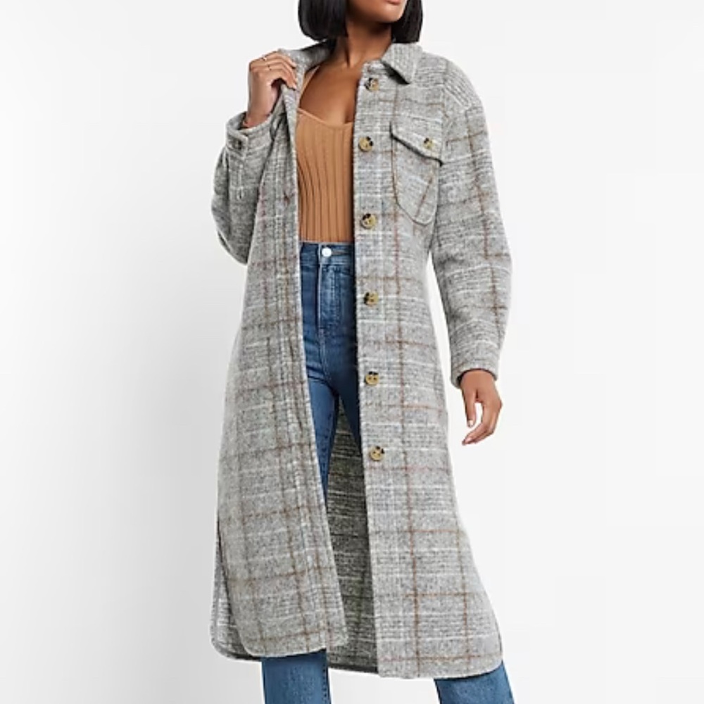 Express Gray Plaid Trench Coat